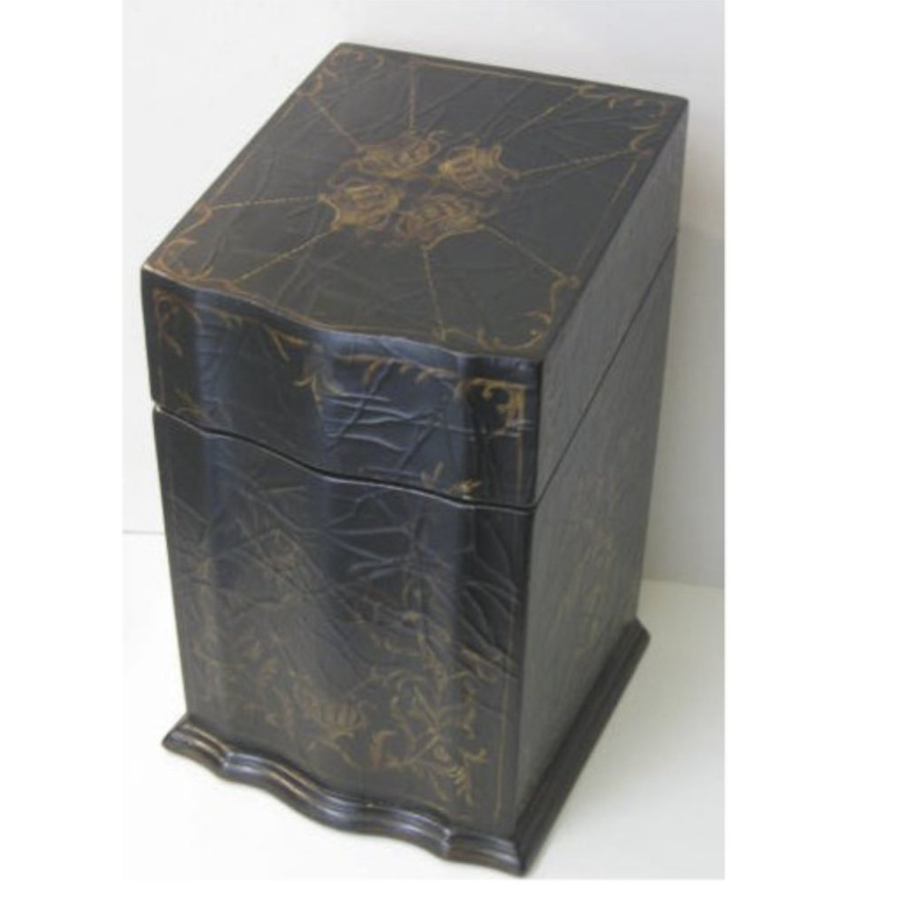 Black Asian Box with Painted Gold chinoiserie